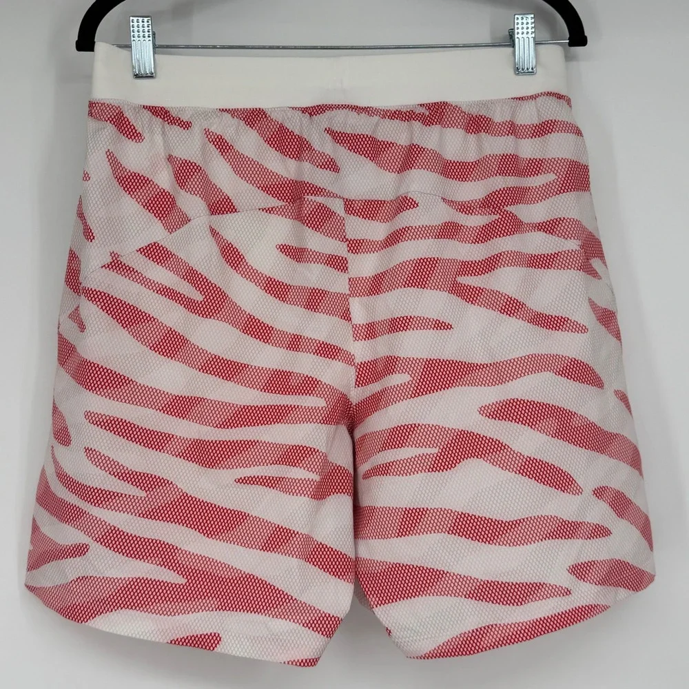 Lululemon Mens Pace Breaker Mesh Lined Short 7 Red White Zebra Stripe Print NWT